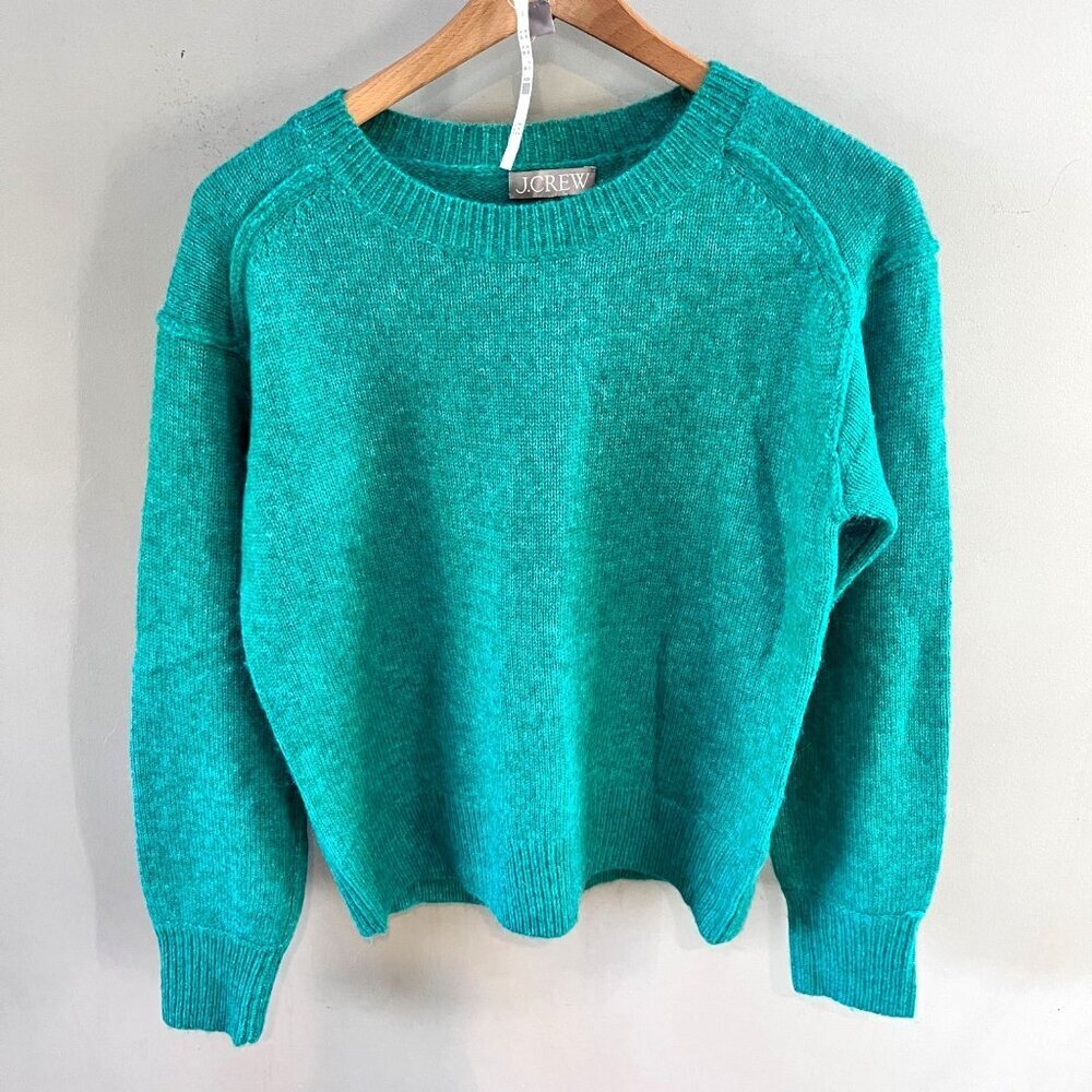 NEW J.Crew Women's Sweater Extra Small Recycled Wool Green Pullover-‎ XS